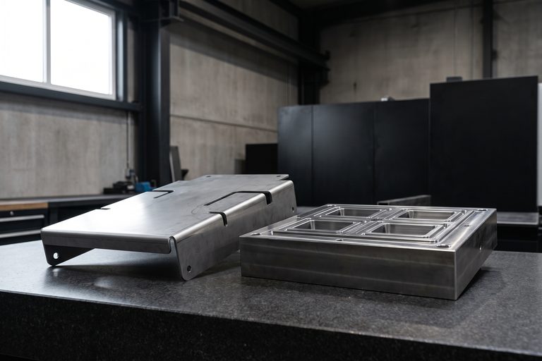 Machined mold blocks and a folded steel part